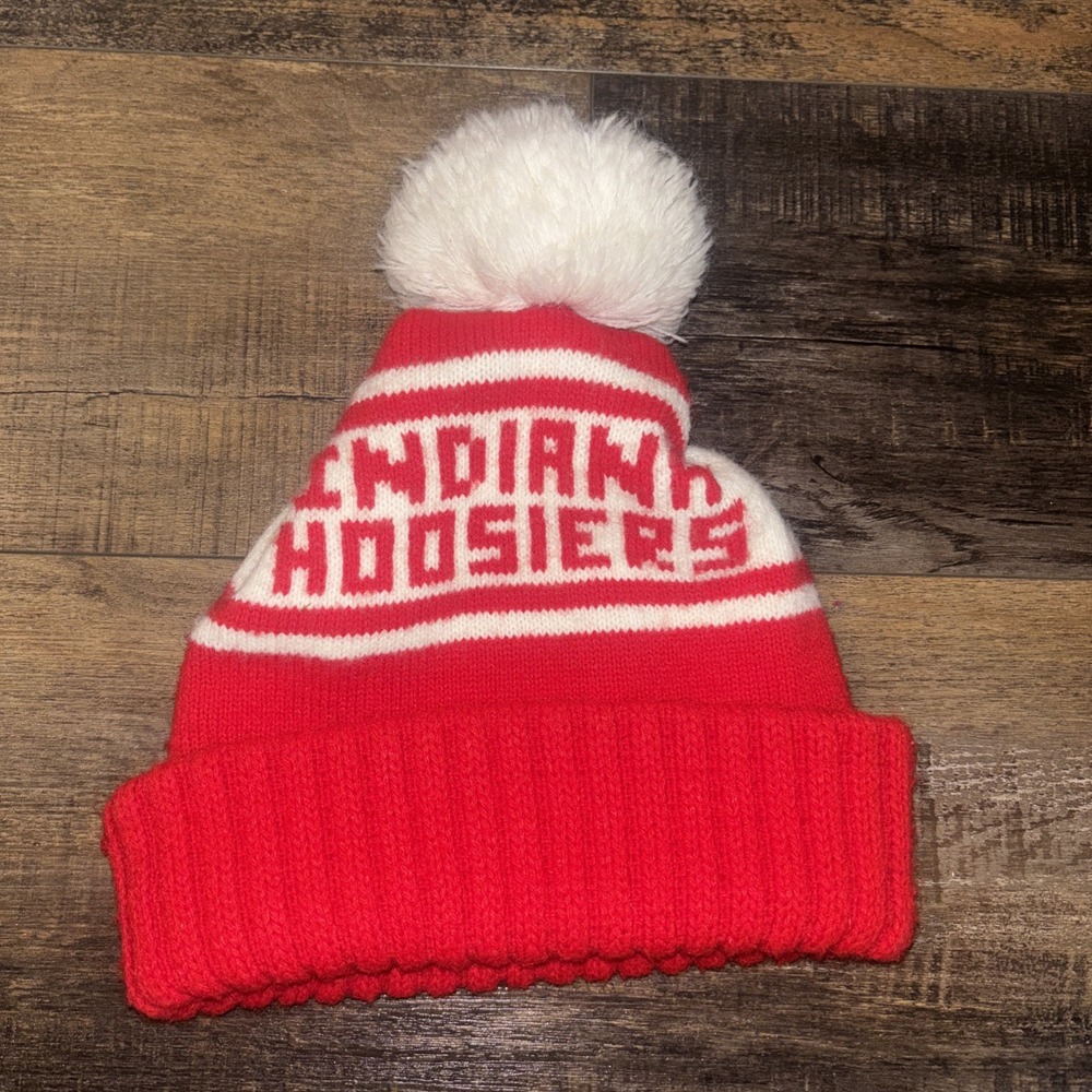 Vintage Indiana Hoosier Winter Hat Stocking Cap Beanie IU Red White